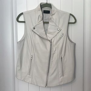 Theory lamb skin white leather motorcycle vest